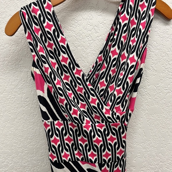 Diane Von Furstenberg 100% Silk Pink & Black Design Wrap MIDI Dress 2 - Picture 3 of 6